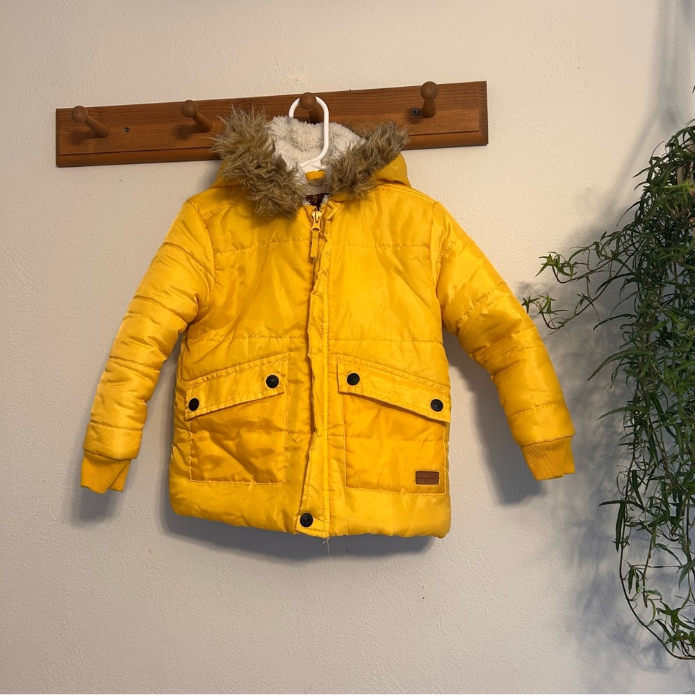 7 For All Mankind Yellow Puffer Jacket with Sherpa Lining Size 4T